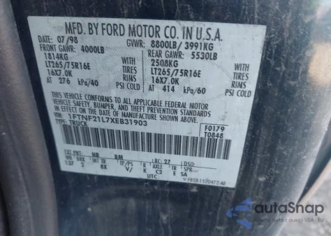 1999 Ford F-250 from USA, damaged, VIN 1FTNF21L7XEB31903